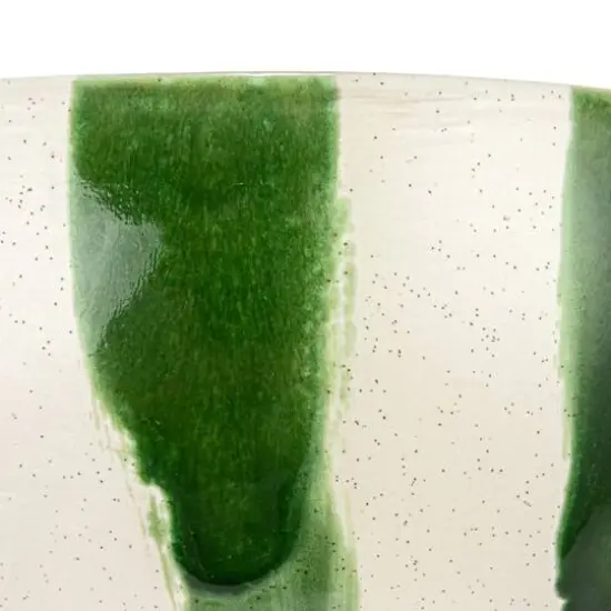 Hello Honey&reg; 10.5" Round Hand-Painted Stoneware Footed Bowl with Stripes & Reactive Glaze {10}