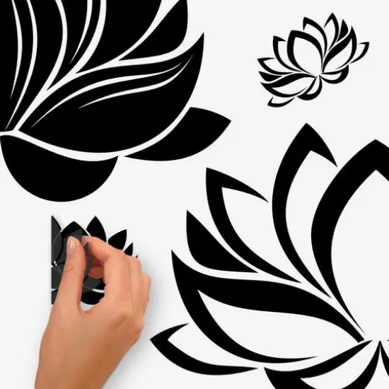 RoomMates Black Line Art Lotus Peel & Stick Giant Wall Decal Set {6}