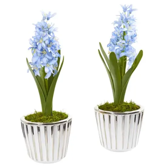 13" Hyacinth Artificial Arrangement in White Vase with Silver Trimming (Set of 2) {1}