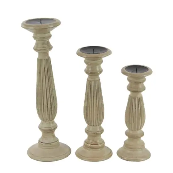 Brown Mango Wood Traditional Candle Holder Set {4}