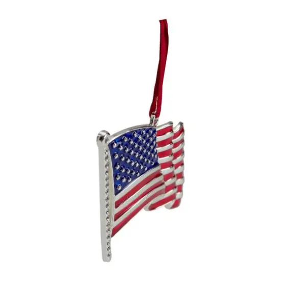 Silver Plated American Flag Crystal Embellished Ornament {3}