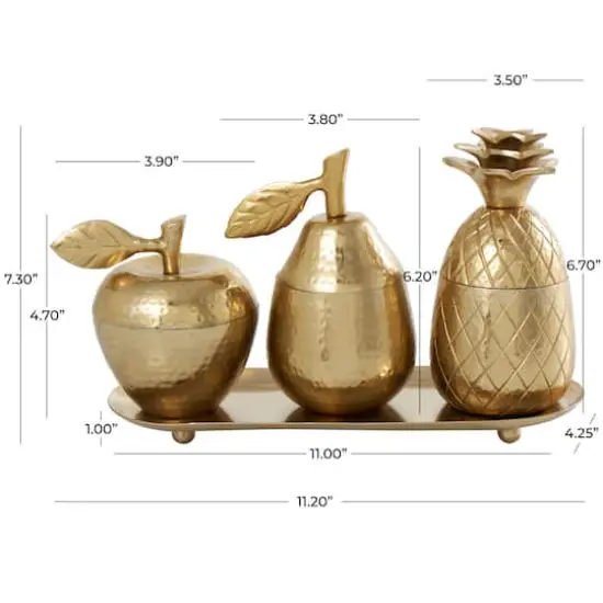 Golden Aluminum Fruit Jars with Matching Leaf Tray D&eacute;cor Set {4}