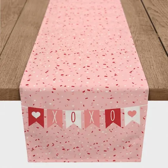 72" Red, Pink & White Confetti Banner Poly Twill Table Runner {3}
