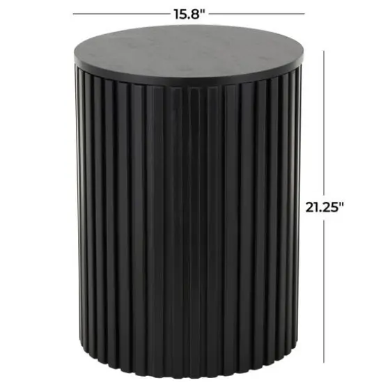 21.25" Black Wood Handmade Ribbed Side End Accent Table with Slatted Base {8}