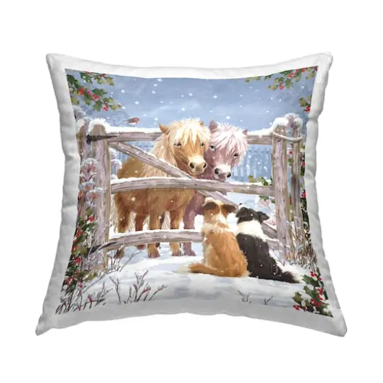 Stupell Industries Winter Farm Dogs & Ponies Pillow {1}