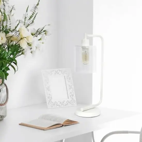 Lalia Home Modern Iron Desk Lamp with Glass Shade White {3}