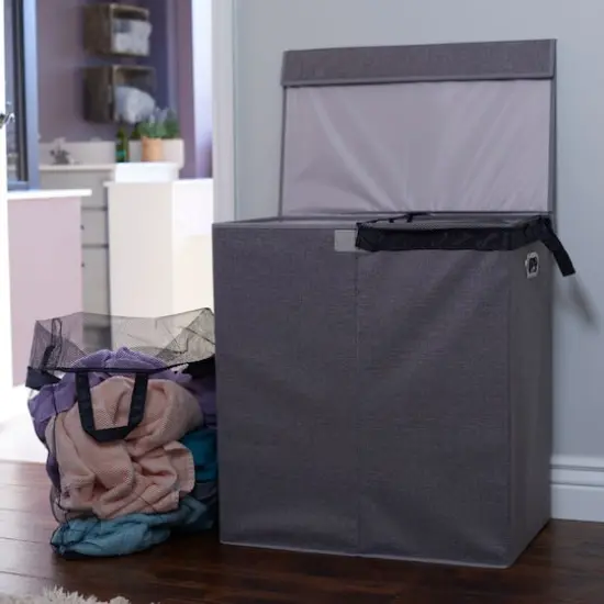 Household Essentials Collapsible Laundry Sorter with Lid Gray {3}