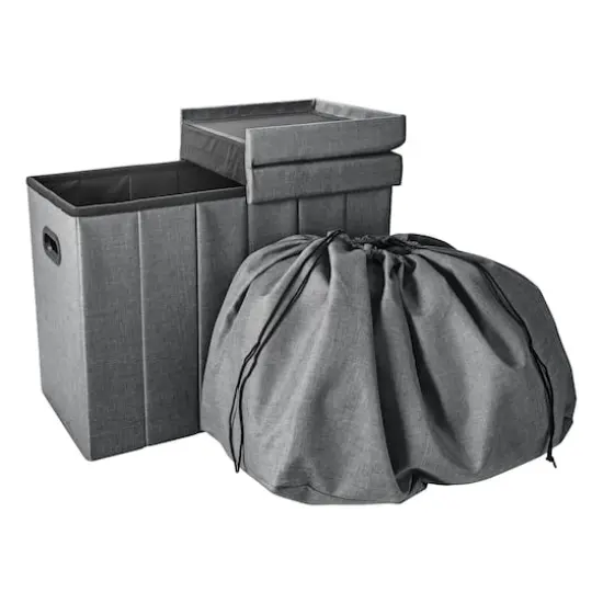 Simplify Gray Collapsible Flip Top Hamper Ottoman {1}