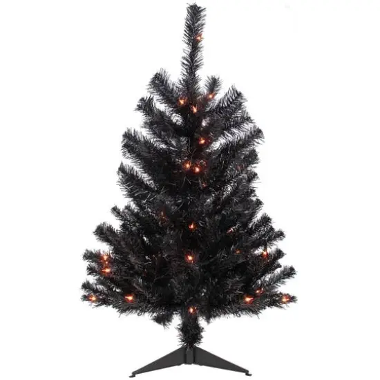 3ft. Pre-Lit Black Noble Spruce Artificial Halloween Tree, Orange Lights {1}