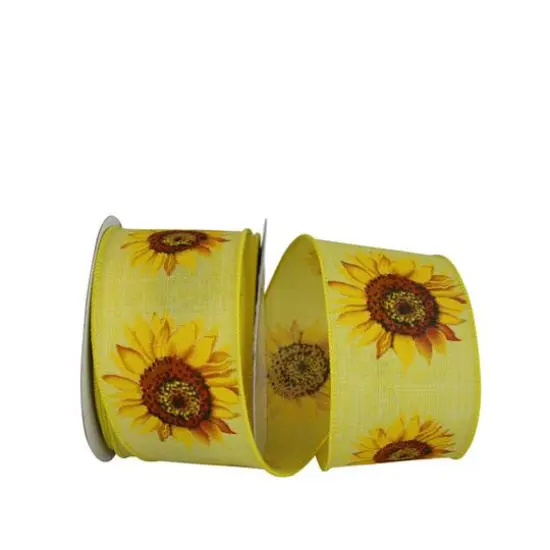 JAM Paper 2.5" x 10yd. Wired Faux Linen Sunflower Ribbon {1}
