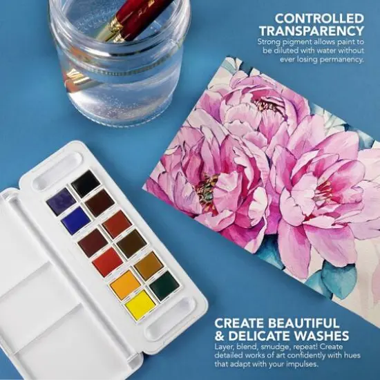 Daler-Rowney&reg; Aquafine Half Pan Travel 12 Color Watercolor Set {6}