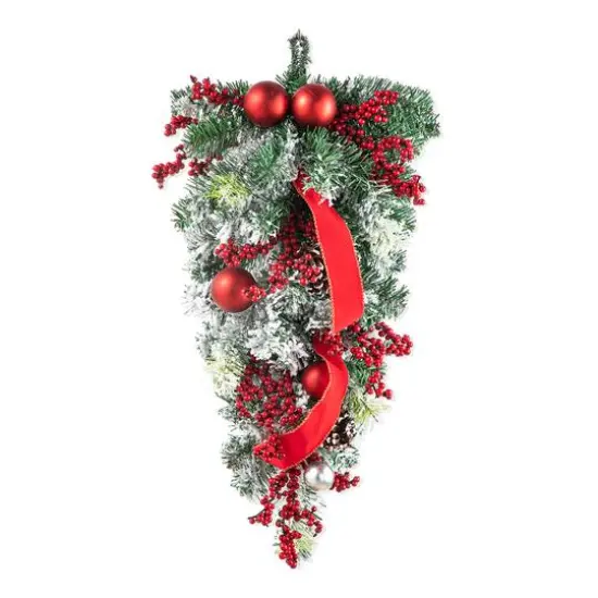 Glitzhome&reg; 25" Flocked Berry, Ornament & Pinecone Ribbon Teardrop {1}