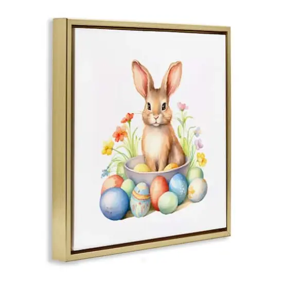Stupell Industries Easter Bunny & Eggs Floater Framed Art Gold {4}