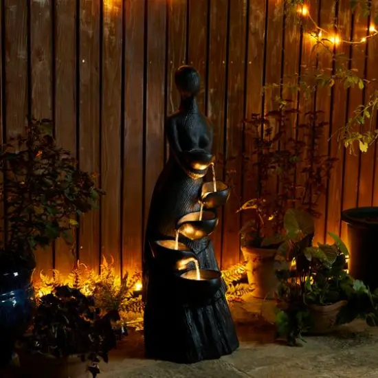 Glitzhome&reg; 39.75" Modern LED 5-Tier Abstract Women Sculpture Outdoor Fountain {9}