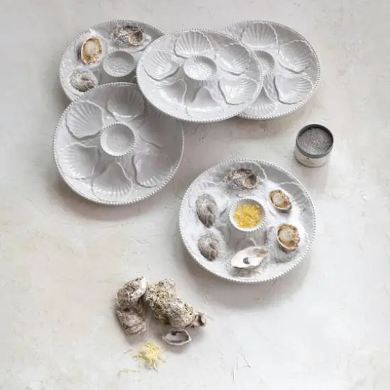 Hello Honey&reg; 10" Matte White Round Stoneware Oyster Plate {3}