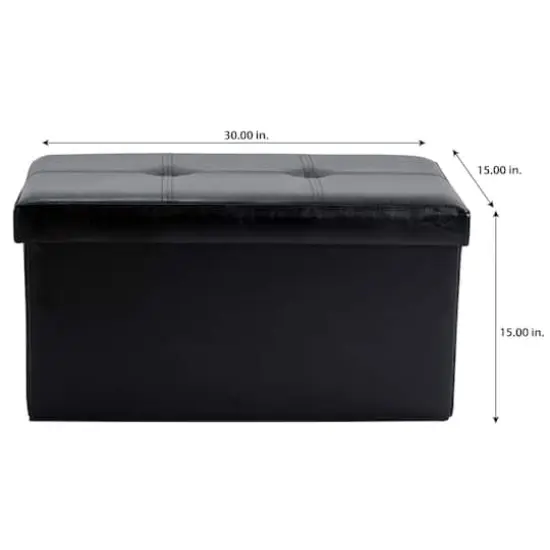 Simplify Faux Leather Double Folding Storage Ottoman Black {7}