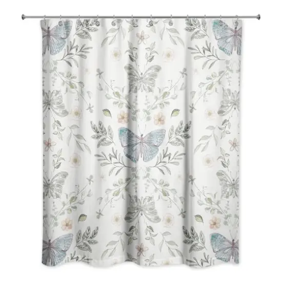 Butterfly Pattern Shower Curtain White {1}
