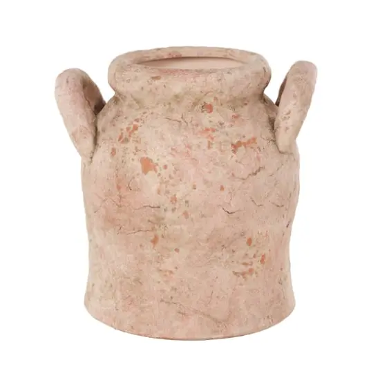 10.5" Pink Ceramic Antique Style Distressed Decorative Vase with Handles {1}