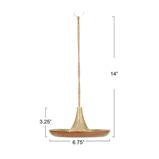 Hello Honey® 6.75" Tan Stoneware Bird Feeder with Jute Hanger {6}