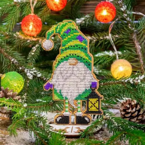 Wonderland Crafts Green Gnome with Lantern Bead Embroidery on Wood Kit {3}