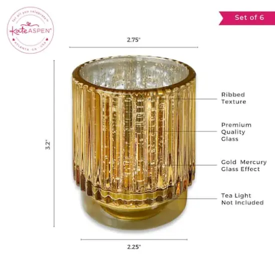 Kate Aspen&reg; Gold Vintage Ribbed Glass Tealight Votive Candle Holder Set {9}