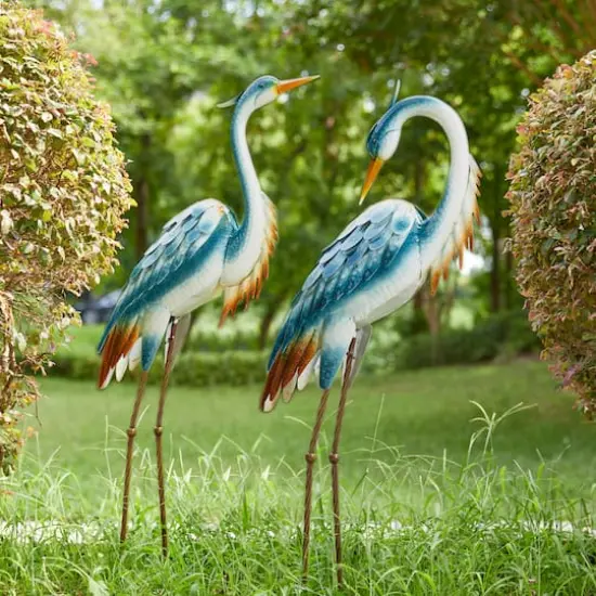 Glitzhome® Metal Standing Crane Garden Statue with Stakes Set {4}