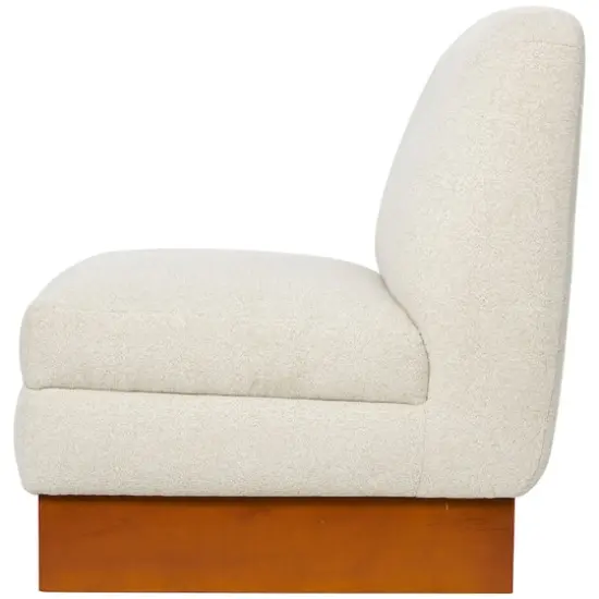 White Boucle Accent Chair with Brown Wooden Legs {4}