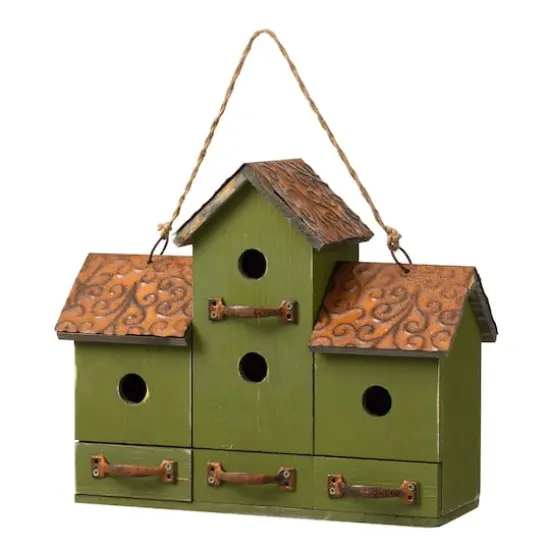 Glitzhome® 16.25" Distressed Wood Villa Birdhouse with Birdfeeder {1}