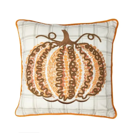 Glitzhome&reg; 18" Fall Embroidered Pumpkin Pillow Cover {7}