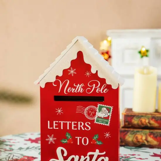 Glitzhome&reg; 14" Christmas Wooden Mailbox Table D&eacute;cor {5}