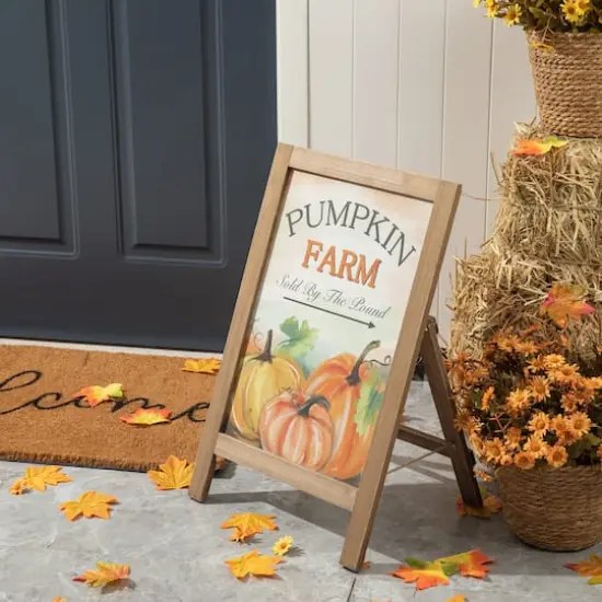 24" GlitzHome&reg; Pumpkin Farm Wooden Porch Sign {7}