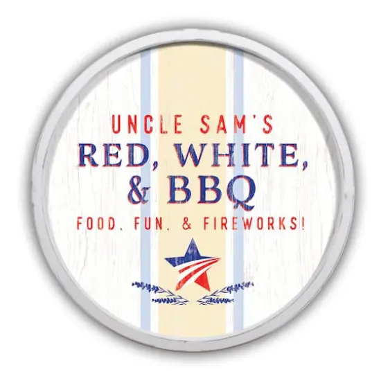 Red, White & BBQ Round White Framed Print {1}