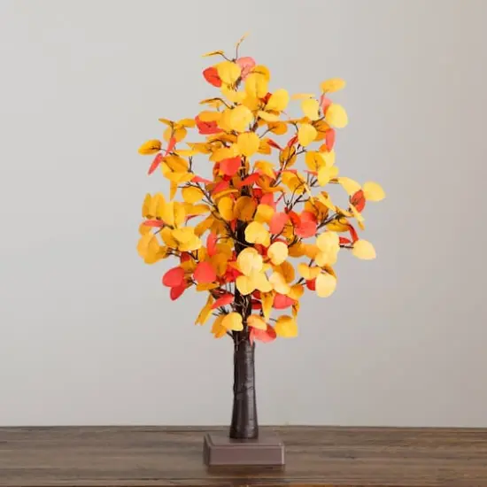 21in. Pre-Lit Bright Autumn Eucalyptus Artificial Fall Tree with 50 Warm White LED Lights and Detachable Base {7}