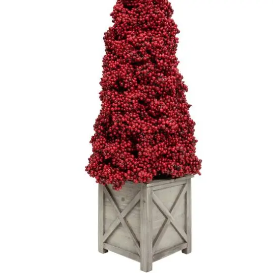 3ft. Unlit Red Berry Cone Artificial Potted Christmas Topiary {6}
