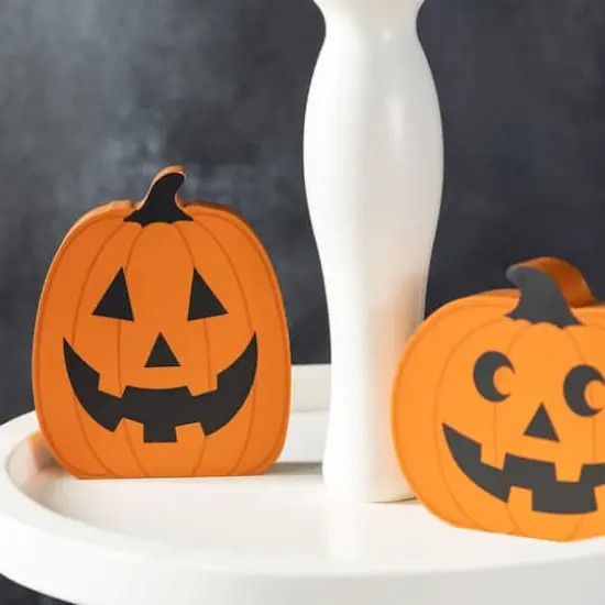 Glitzhome&reg; Halloween Wooden Haunted House, Pumpkin & Ghost Table Block Set {7}