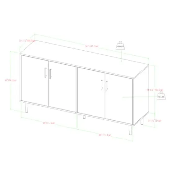 Walker Edison 58" Ash Brown Bookmatch & White Mid Century Modern TV Buffet {5}