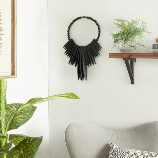 Black Wood Bohemian Wall Decor, 13" x 13" x 3" {7}
