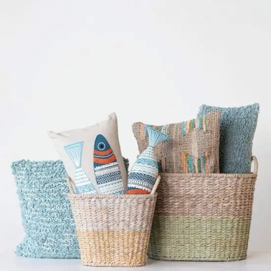 Hello Honey&reg; Multicolor Oval Woven Water Hyacinth & Rattan Dip-Dyed Basket Set {6}