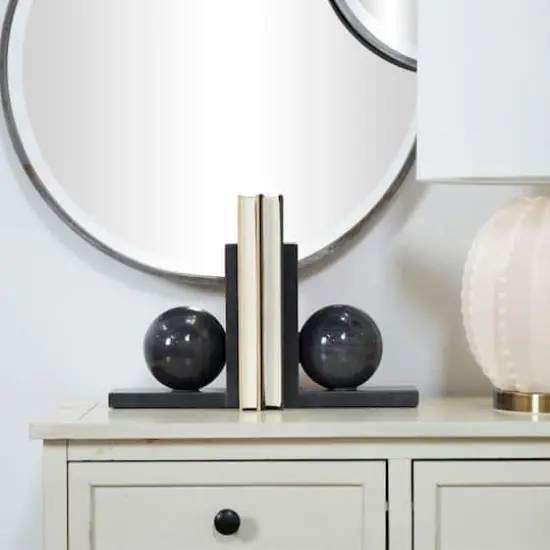 7.25" Black Orb Modern Marble Bookends, 2ct. {3}