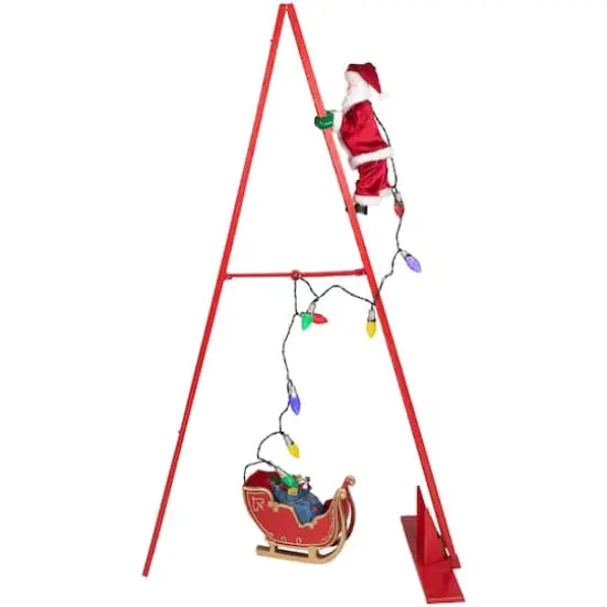 4ft. Animated Lighted Musical Santa Climbing Ladder Christmas Decoration {3}