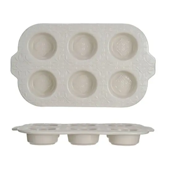 Hello Honey&reg; 14" Cream Embossed 6-Muffin Stoneware Pan {1}