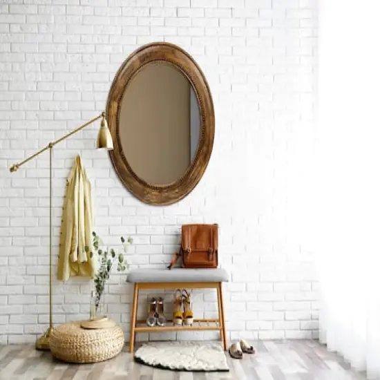 Hello Honey&reg; Walnut Round Carved Wood Framed Wall Mirror {4}