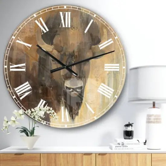 Designart Into the Wild Gold Buffalo Farmhouse Wall Clock {3}