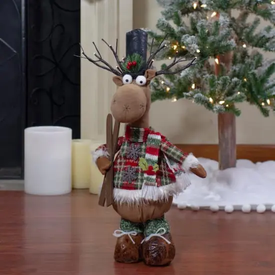 20" Standing Christmas Moose Figure with LED Antlers Tabletop Décor {3}