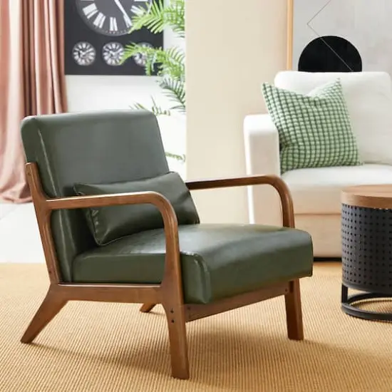 Glitzhome&reg; Mid-Century Faux Leather Accent Chair Green {5}