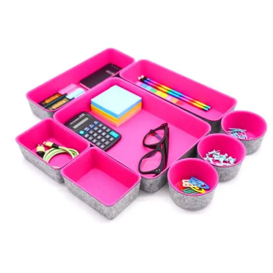 Welaxy 8 Piece Felt Round Cups & Trays Drawer Organizer Set Hot Pink {7}