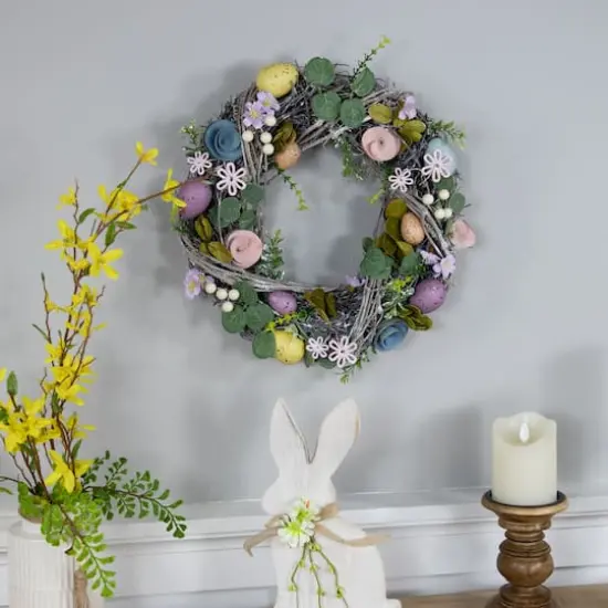 13" Speckled Eggs & Flowers Easter Wreath {4}
