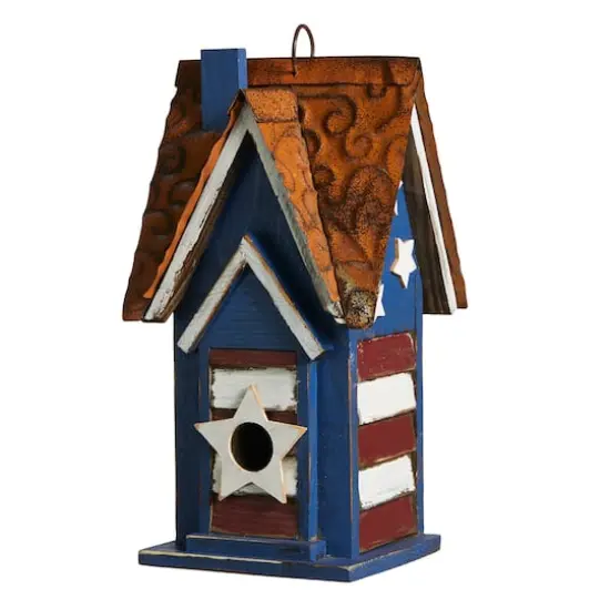 Glitzhome&reg; 12.25" Patriotic Distressed Wood Villa Birdhouse {1}