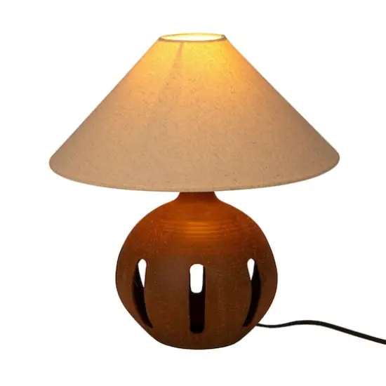 Hello Honey&reg; 16.75" Natural Brown Cut Out Ceramic Table Lamp with Linen Shade {5}