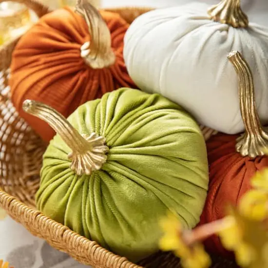 Glitzhome&reg; Colorful Velvet Pumpkins Set {13}